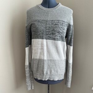 Express Gray Crewneck Sweater with Color Block Design